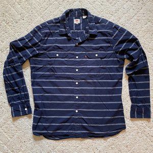 Levi's Premium Navy Blue & Silver Striped Work Shirt, Size XL